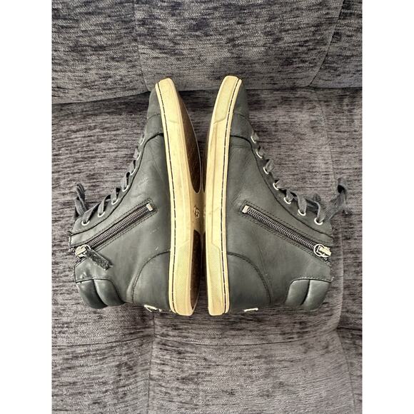 Black leather, UGG, size 8 woman's tie front boots w/side zipper - Picture 5 of 8